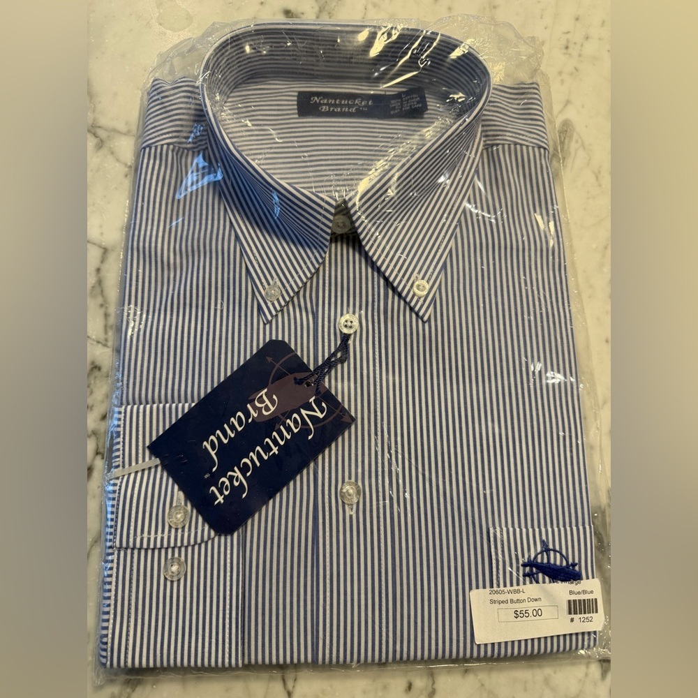 NANTUCKET BRAND Blue Striped Men's Shirt L OLD MONEY
